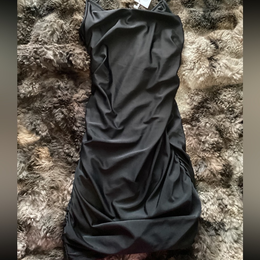 Classic Black Satin Slip Dress - Women's Evening Dress